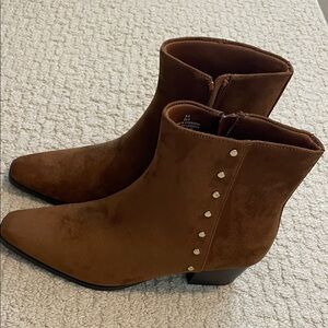 Women’s Brown Suede Ankle Boots with Stud Detail